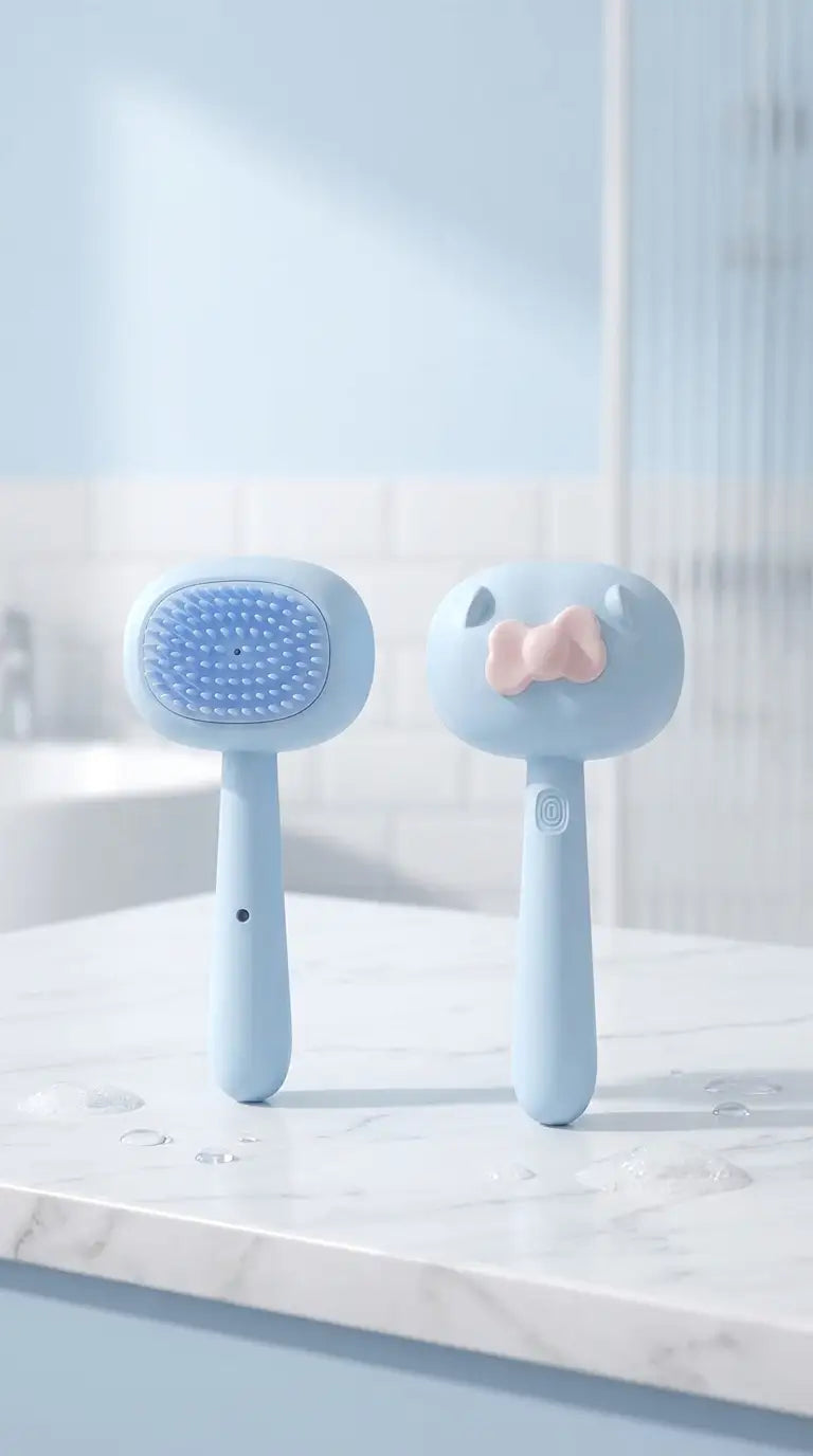 Cepillo para baño de mascotas con dispensador de jabón